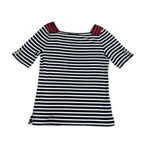 Lauren Ralph Lauren Shirt Womens M Blue White Stripe Nautical Blouse Top